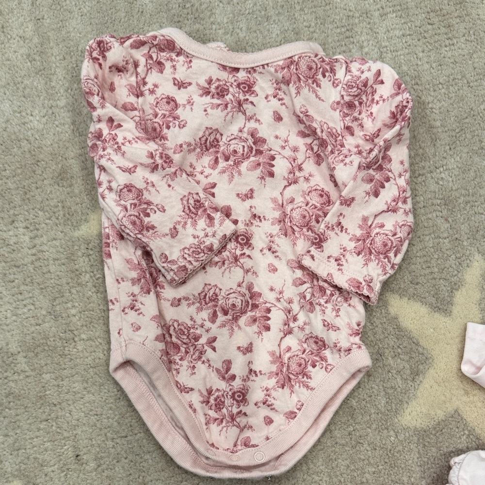 Janie & Jack pink floral onesie 3-6 mos